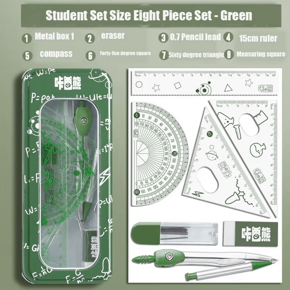 Math Geometry Set With Compass - 8Pcs/Set Multifunctional Math Geometry Set 0.7mm