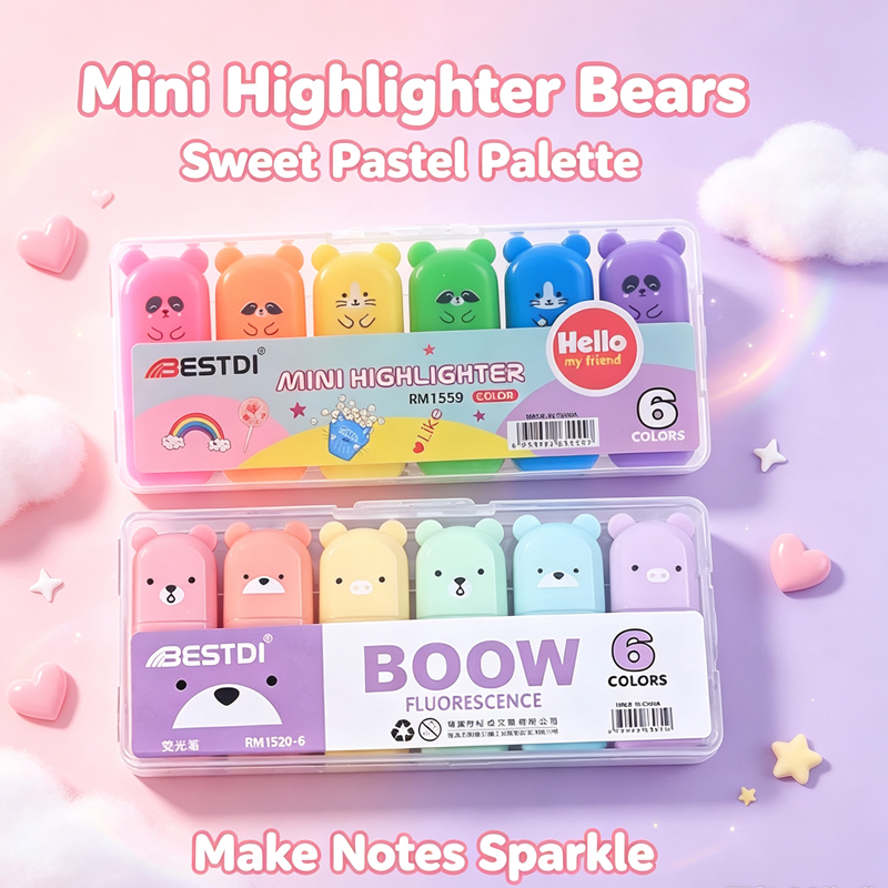 Pastel Highlighter Set Double Ended - Kawaii Bear Highlighter Pens Set Cute